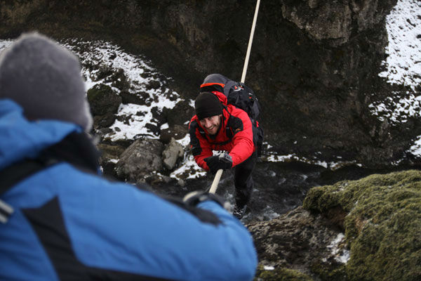 Jake Gyllenhaal appears with Bear Grylls in an...