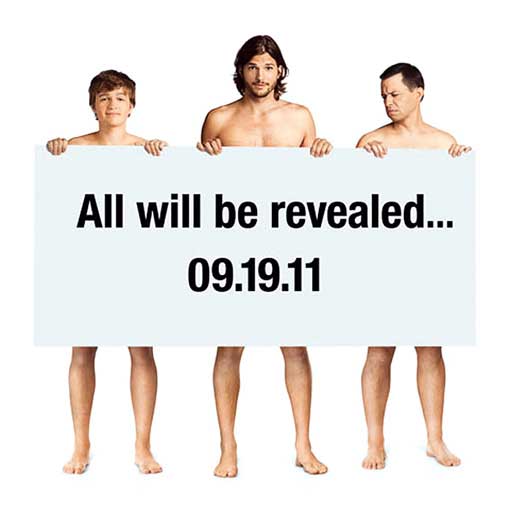 Ashton Kutcher, Jon Cryer and Angus T. Jones appear in a promotional photo for 'Two and a Half Men.'