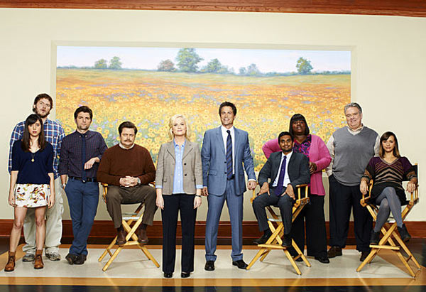 Still image of the members of the show 'Parks and Recreation.'