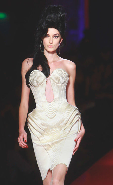 A model wears a creation by French Fashion designer Jean Paul Gaultier as part of his presentation for  Women's Spring Summer 2012 Haute Couture fashion collection presented in Paris, Wednesday, Jan. 25 2012. (AP Photo/ Jacques Brinon)