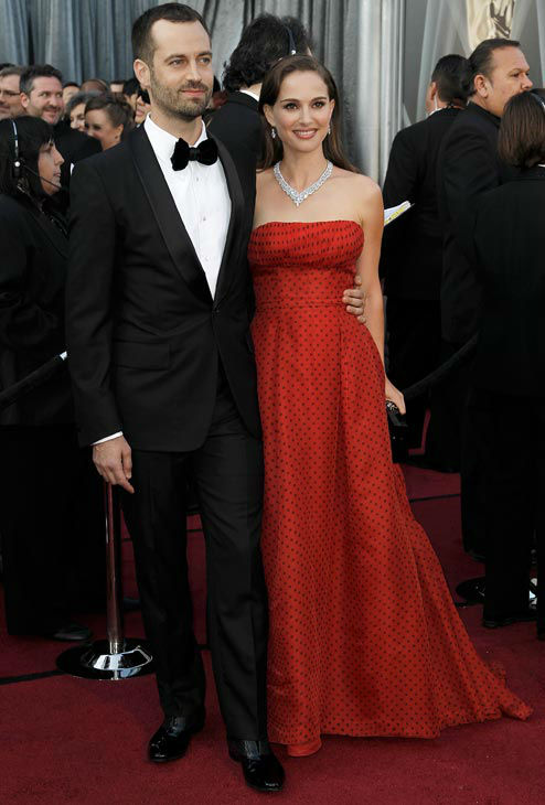 Benjamin Millepied, left, and Natalie Portman arrive before the 84th Academy Awards on Sunday, Feb. 26, 2012, in the Hollywood section of Los Angeles.