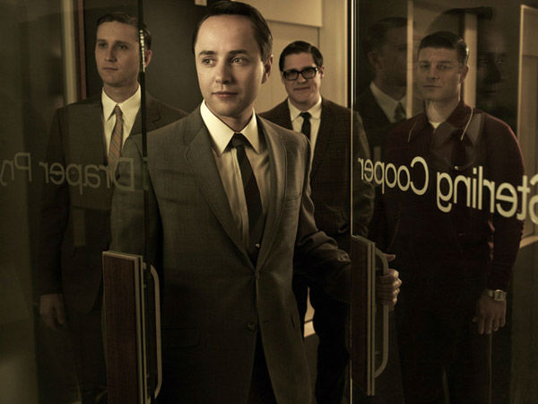 Aaron Staton (Ken Cosgrove), Vinvent Kartheiser (Pete Campbell), Rich Sommer (Harry Crane) and Jay R. Ferguson (Stan Rizzo) appear in a promotional photo for season five of AMC's 'Mad Men,' which premieres on March 25, 2012.