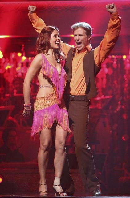 Actor Jack Wagner and his partner Anna Trebunskaya react to being safe from elimination on 'Dancing With The Stars: The Result Show' on Tuesday, March 27, 2012. The pair received 21 out of 30points from the judges for their jive on the March 26 episode of