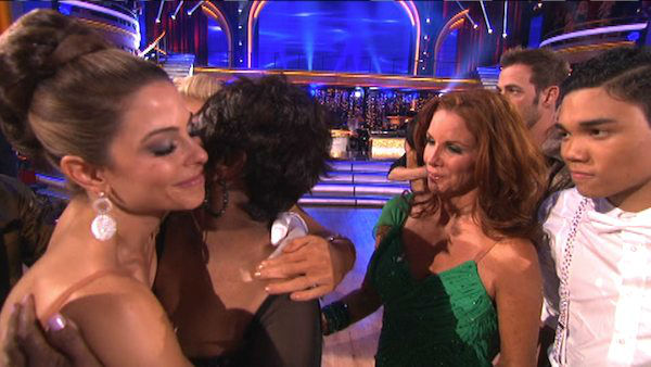 R&B legend Gladys Knight and her partner Tristan MacManus react to being eliminated on 'Dancing With The Stars: The Results Show' on Tuesday, April 24, 2012.
