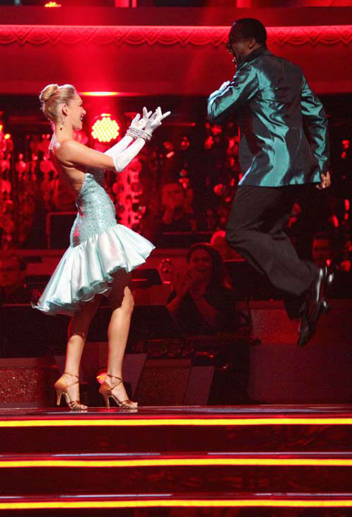 Jaleel White, who played Steve Urkel on 'Family Matters,' and his partner Kym Johnson react to being safe from elimination on 'Dancing With The Stars: The Results Show' on Tuesday, April 24, 2012. The pair received 29 out of 30 points from the judges for