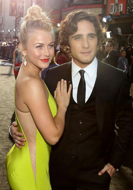 Julianne Hough, left, and Diego Boneta arrive at...