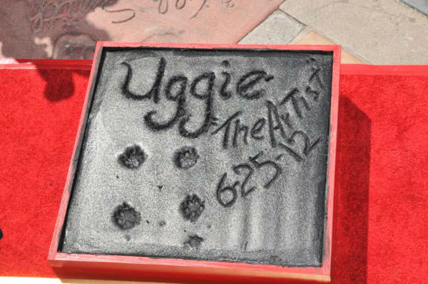 Uggie, the 10-year-old Jack Russell terrier who starred in 'The Artist,' was honored with a retirement party and a paw print ceremony at Grauman's Chinese Theatre on June 25, 2012. <br /><br />'The Artist' will be released on Blu-ray and DVD on June 26.