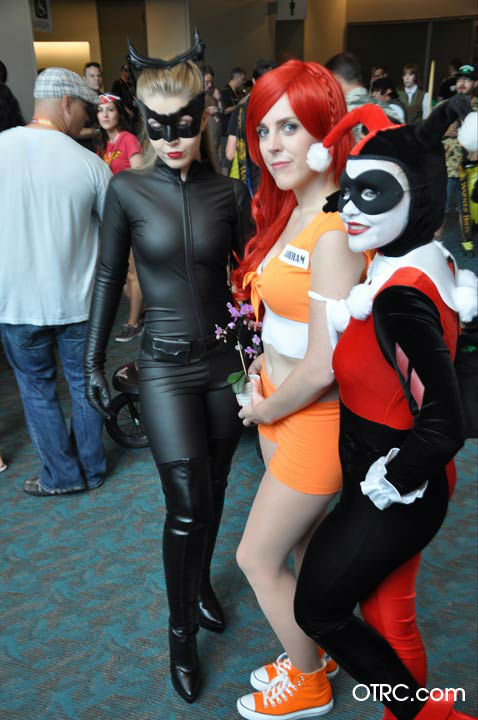 Fans dressed as Catwoman, Poison Ivy and Harley...