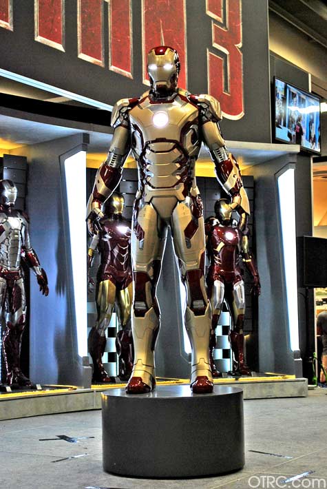 A suit from the movie 'Iron Man 3' on display at...