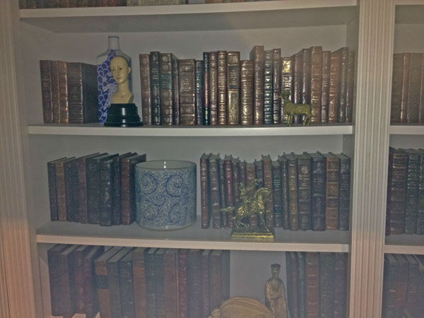 Pictured is a bookshelf inside Grayson Manor...