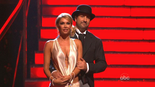 Former member of the boy band 'N Sync, Joey Fatone and his partner Kym Johnson await their fate on 'Dancing With The Stars: The Results Show' on Tuesday, Oct. 2, 2012.