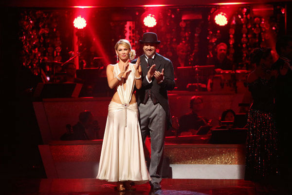 Joey Fatone and his partner Kym Johnson react to...