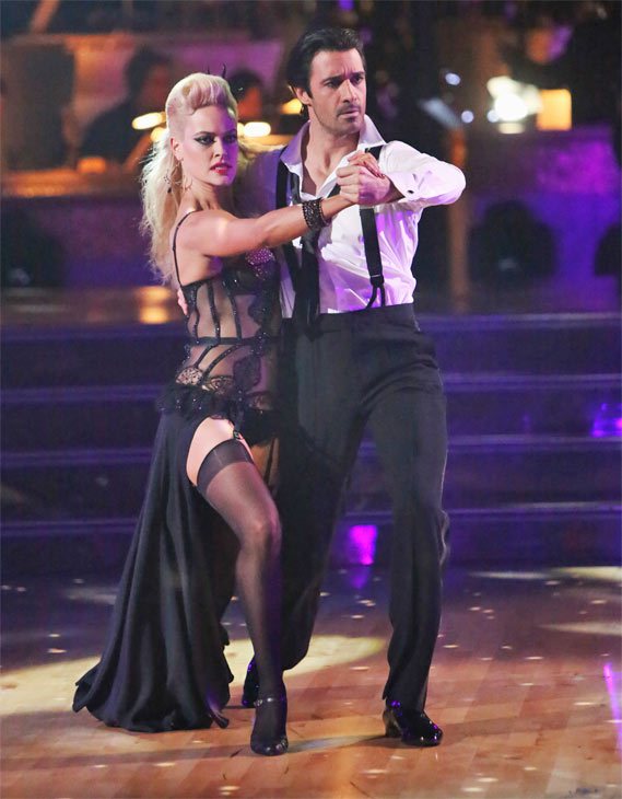 French actor Gilles Marini and his partner Peta Murgatroyd received 25.5 out of 30 points from the judges for their Tango on 'Dancing With The Stars: All-Stars' on Monday, Oct. 8, 2012.