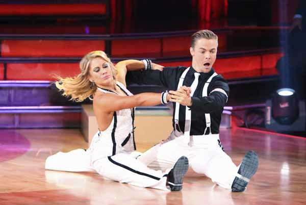 Shawn Johnson and Derek Hough appear in a still...