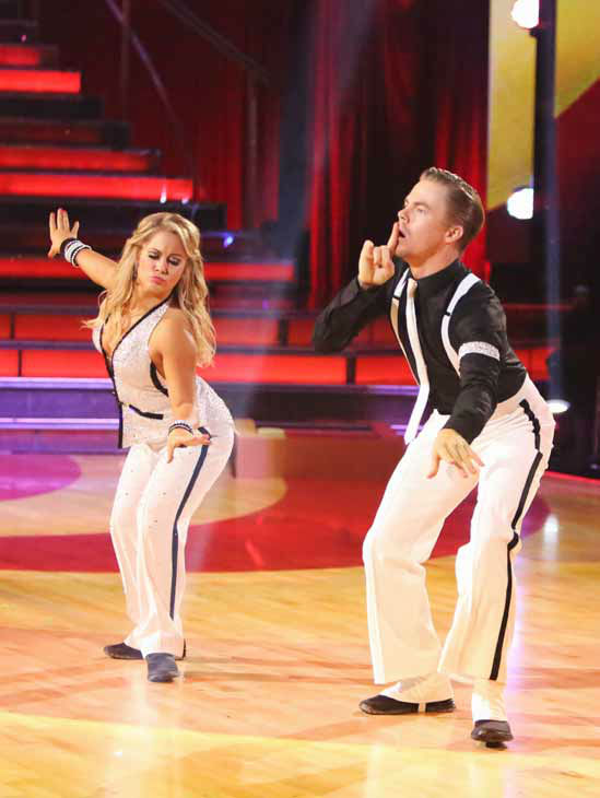 Shawn Johnson and Derek Hough appear in a still...