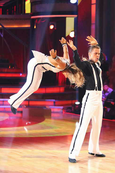 Shawn Johnson and Derek Hough appear in a still...