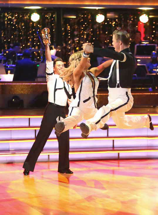 Shawn Johnson and Derek Hough appear in a still...