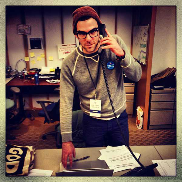 Zachary Quinto appears in a Twitter photo posted...