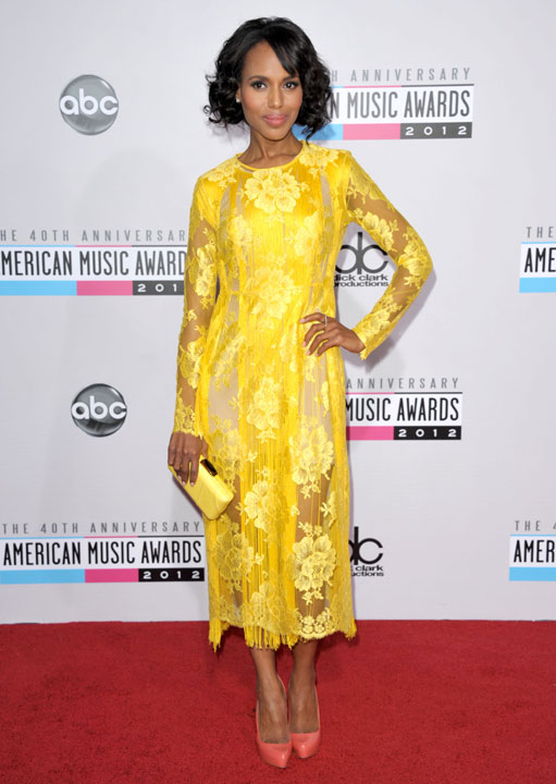 Kerry Washington arrives at the 40th Anniversary American Music Awards on Sunday, Nov. 18, 2012, in Los Angeles.