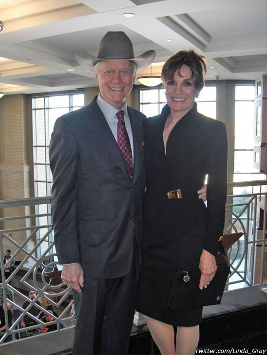 Linda Gray and Larry Hagman in a photo posted by...