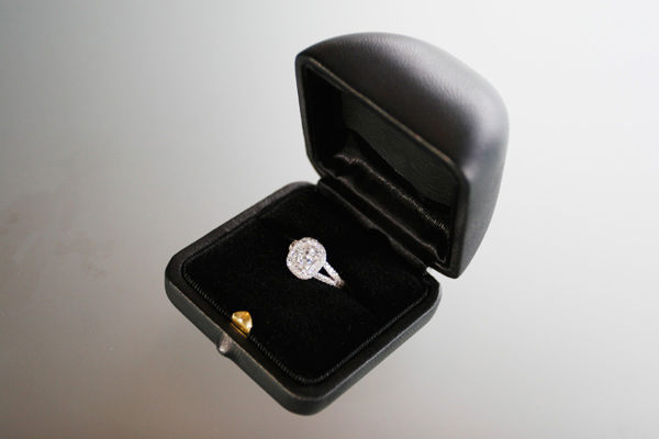 A close-up of the Neil Lane engagement ring that...