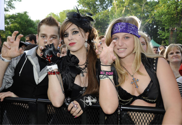 Fans watch Lady Gaga performing live in Central Park to kick off the 'GMA Summer Concert Series,' which aired on 'Good Morning America' on May 27, 2011.