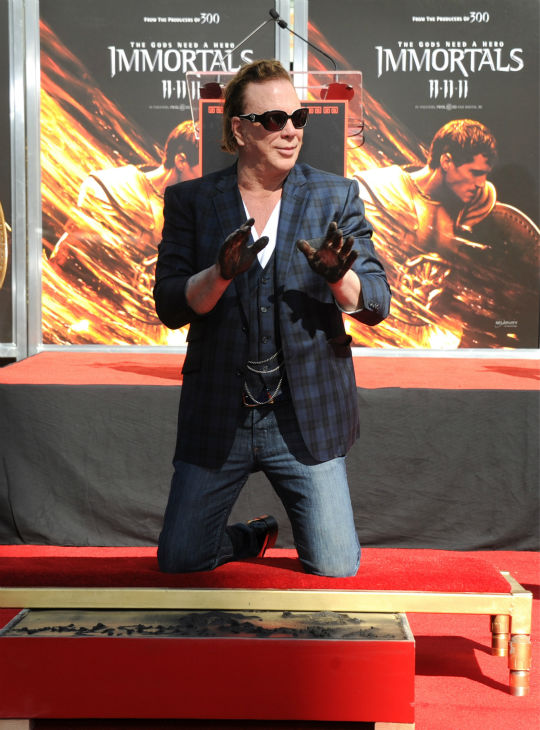 Actor Mickey Rourke is immortalized at his Hand...