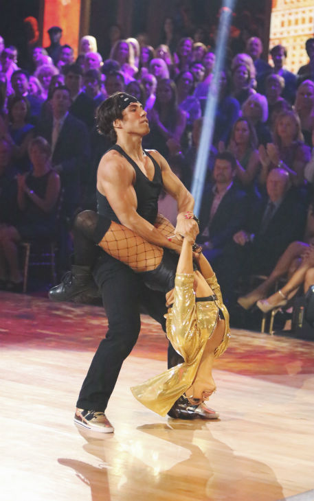 Olympic speed skater Apolo Anton Ohno and his partner Karina Smirnoff received 34.5 out of 40 points from the judges for their Hip-Hop on 'Dancing With The Stars: All-Stars' on October 15, 2012.