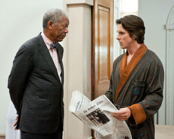 Christian Bale appears as Bruce Wayne and Morgan...