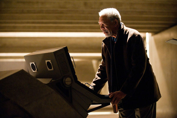 Morgan Freeman appears as Lucius Fox in 'The...