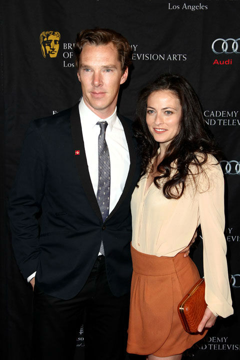 Benedict Cumberbatch, left, arrives at the BAFTA Awards Season Tea Party at The Four Seasons Hotel on Saturday, Jan. 12, 2013, in Los Angeles.