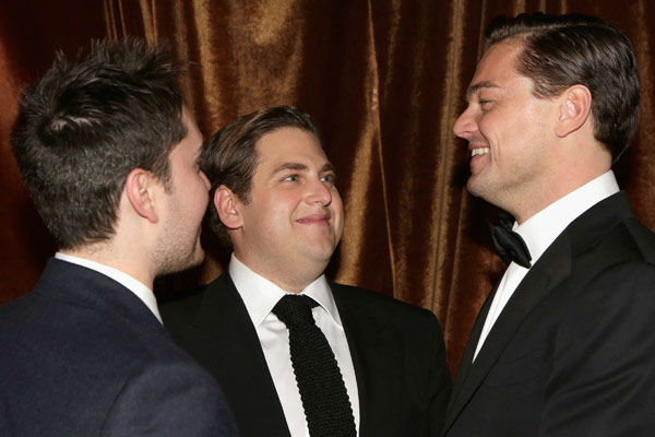 Actors Jonah Hill and Leonardo DiCaprio attend...