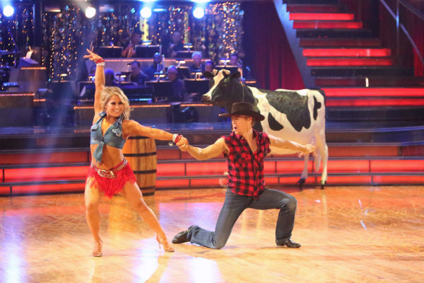 Olympic gymnast Shawn Johnson and her partner Derek Hough received 28 out of 30 points from the judges for their Cha Cha Cha on 'Dancing With The Stars: All-Stars,' which aired on October 29, 2012.