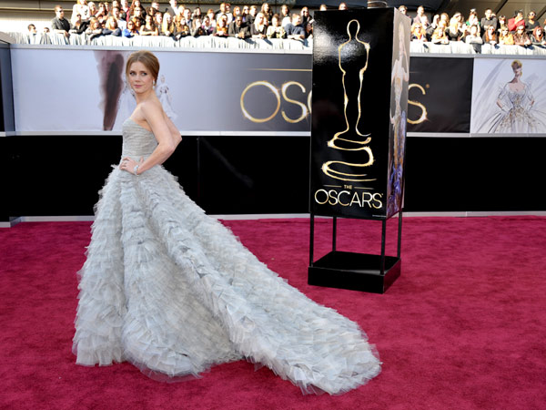Amy Adams, nominated for best supporting actress for her role in 'The Master,' arrives at the 85th Academy Awards at the Dolby Theatre on Sunday Feb. 24, 2013, in Los Angeles.