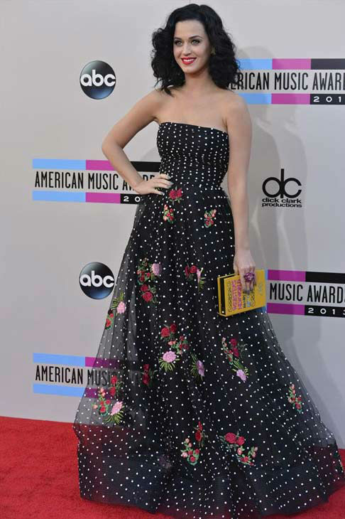 Katy Perry arrives at the American Music Awards at the Nokia Theatre L.A. Live on Sunday, Nov. 24, 2013, in Los Angeles.