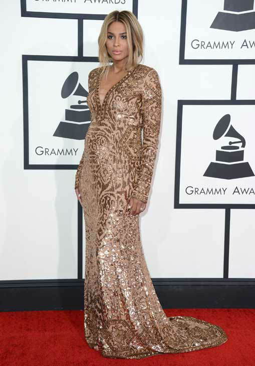 Ciara arrives at the 56th annual GRAMMY Awards at Staples Center on Sunday, Jan. 26, 2014, in Los Angeles.