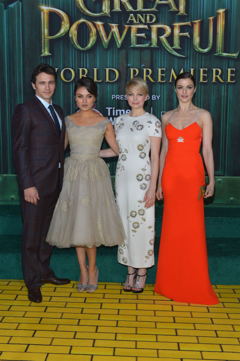 James Franco, Mila Kunis, Michelle Williams and Rachel Weisz attend Walt Disney Pictures' world premiere of 'Oz The Great And Powerful' at the El Capitan Theatre in Hollywood, California on February 13, 2013.