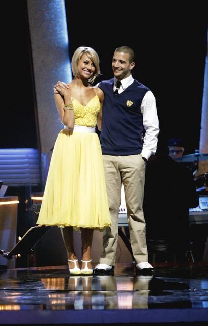 Chelsea Kane and her partner Mark Ballas await...