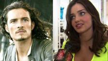 Orlando Bloom appears in a scene from the 2003 movie Pirates of the Caribbean: The Curse of the Black Pearl. / Miranda Kerr speaks to OnTheRedCarpet.com in June 2010. - Provided courtesy of Walt Disney Company / OTRC