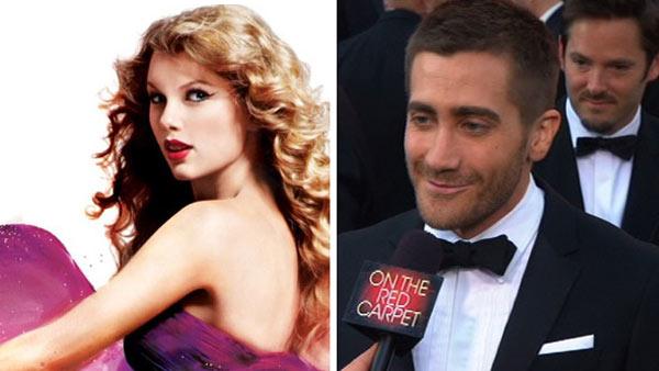 Taylor Swift on the cover of her album, Speak Now. / Actor Jake Gyllenhaal walks the red carpet before the 82nd Academy Awards. - Provided courtesy of Big Machine Records / KABC Taylor Swift on the cover of her album, Speak Now. / Actor Jake Gyllenhaal walks the red carpet before the 82nd Academy Awards. - Provided courtesy of Big Machine Records / KABC