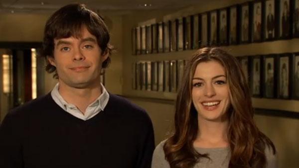 Anne Hathaway in a promotional spot for her Saturday Night Live hosting gig - Provided courtesy of NBC Anne Hathaway in a promotional spot for her Saturday Night Live hosting gig - Provided courtesy of NBC