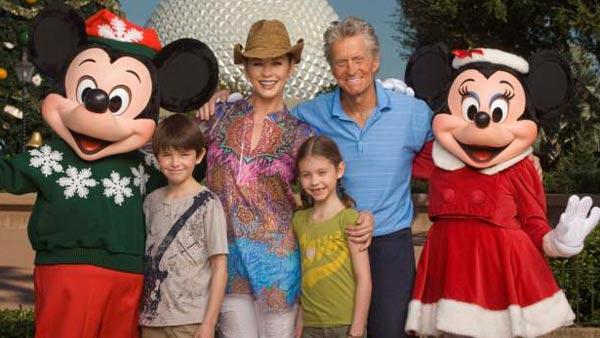 Catherine Zeta-Jones and Michael Douglas pose with their children, Dylan (left), age 10, and Carys (right), age 7, on Nov. 24, 2010, along with Mickey Mouse and Minnie Mouse in front of the Epcot theme park Christmas tree in Lake Buena Vista, Fla. - Provided courtesy of Kent Phillips / Walt Disney World Catherine Zeta-Jones and Michael Douglas pose with their children, Dylan (left), age 10, and Carys (right), age 7, on Nov. 24, 2010, along with Mickey Mouse and Minnie Mouse in front of the Epcot theme park Christmas tree in Lake Buena Vista, Fla. - Provided courtesy of Kent Phillips / Walt Disney World
