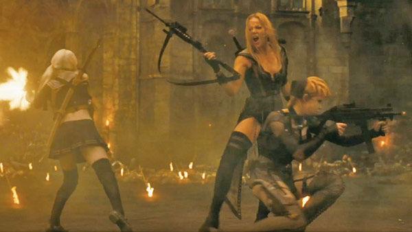Emily Browning as 'Baby Doll', Abbie Cornish as 'Sweet Pea' and Jena Malone as 'Rocket' in a scene from the 2011  film, 'Sucker Punch'.