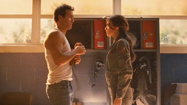 Ryan Reynolds as 'Hal Jordan' and Blake Lively as 'Carol Ferris' in a scene from the 2011  film, 'Green Lantern'.