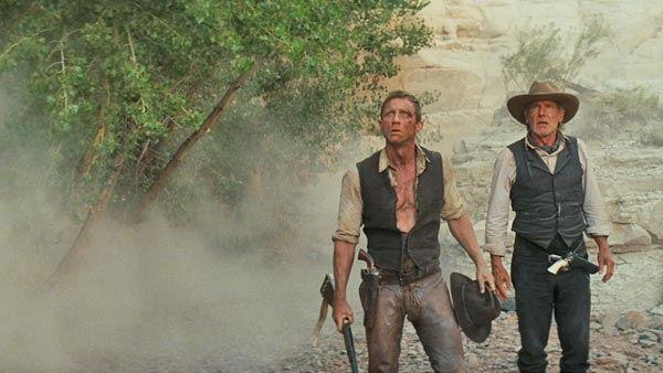 Daniel Craig as 'Jake Lonergan' and Harrison Ford as 'Col. Woodrow Dolarhyde' in a scene from the 2011  film, 'Cowboys & Aliens'.