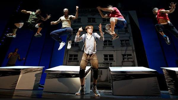 eeve Carney (Peter Parker) and ensemble rehearsing 'Bullying By Numbers' in a scene from 'Spider-Man: Turn off the Dark', the Broadway musical.