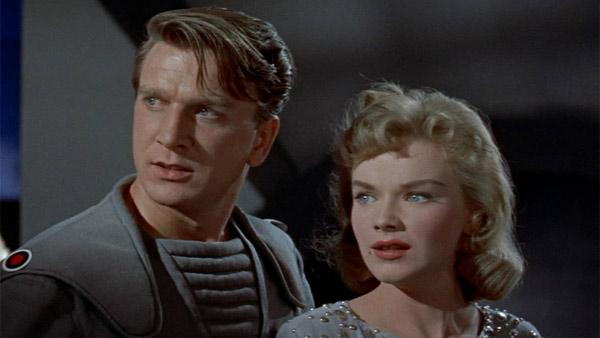 An(Pictured: Anne Francis and the late Leslie Nielsen in a scene from the film, 'Forbidden Planet.')