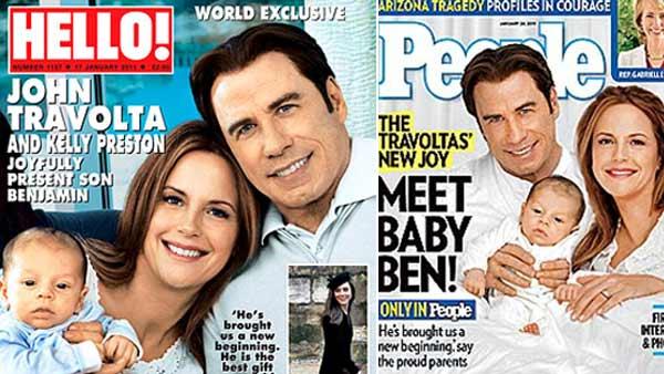 John Travolta, Kelly Preston and their new baby son, Benjamin, appear on the covers of People magazine and Hello! magazine in January 2011. - Provided courtesy of People / Time Inc. / Hello! John Travolta, Kelly Preston and their new baby son, Benjamin, appear on the covers of People magazine and Hello! magazine in January 2011. - Provided courtesy of People / Time Inc. / Hello!