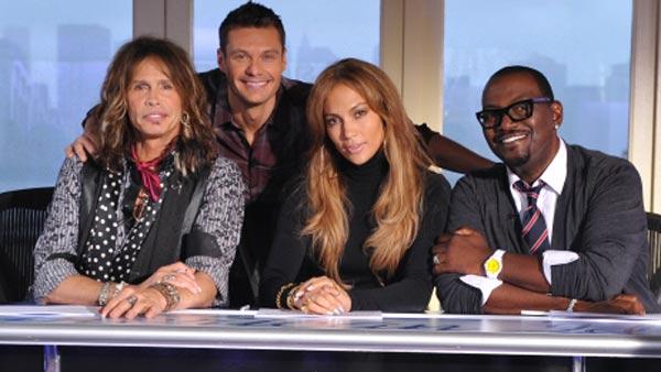 Steven Tyler of Aerosmith, Jennifer Lopez, Randy Jackson and Ryan Seacrest appear in a promotional photo for American Idol. - Provided courtesy of FOX / Michael Becker Steven Tyler of Aerosmith, Jennifer Lopez, Randy Jackson and Ryan Seacrest appear in a promotional photo for American Idol. - Provided courtesy of FOX / Michael Becker