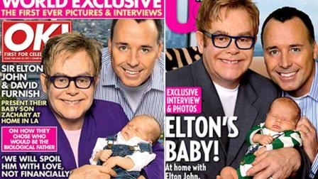 Elton John and his partner, David Furnish, are beaming in their first published photo with Zachary Jackson Levon Furnish-John.